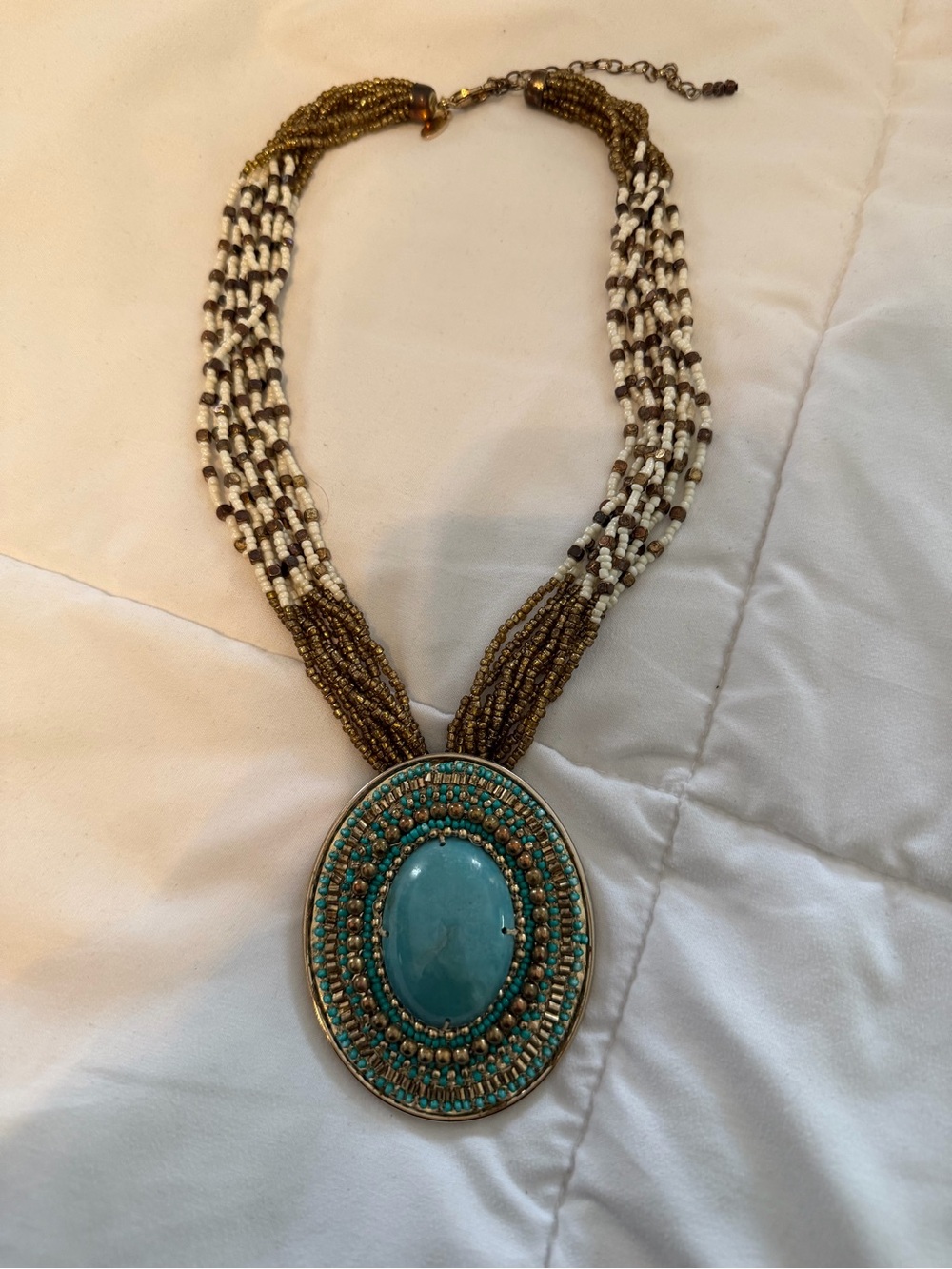 Chico's Turquoise and Brown Beaded Pendant Necklace
